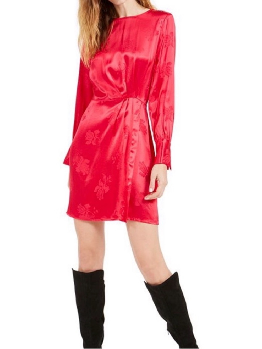 1. State Red Satin Long-Sleeve Mini Dress